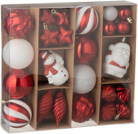J-Line kerstbal - kunststof - kerstrood/wit - doos van 28