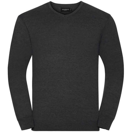 Russell Collection Heren Sweatshirt Katoen Acryl V Hals (Houtskool mergel)