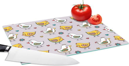 Glazen Snijplank - 28x20 - Patroon - Vogel - Kip - Snijplanken Glas