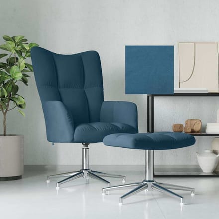 vidaXL - Relaxstoel - met - voetenbank - fluweel - blauw