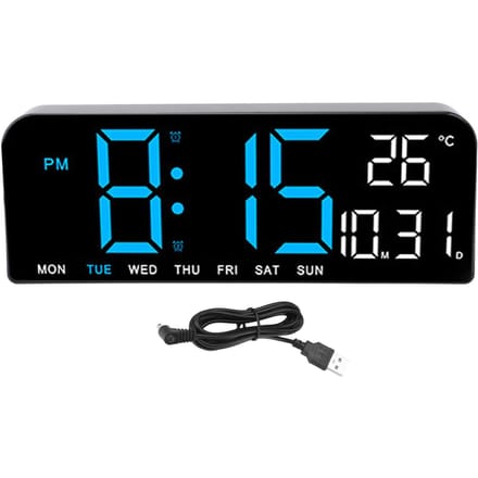 Digitale wekker, groot LED-display, bureauklok met temperatuur, datum en weekweergave, instelbaar blue