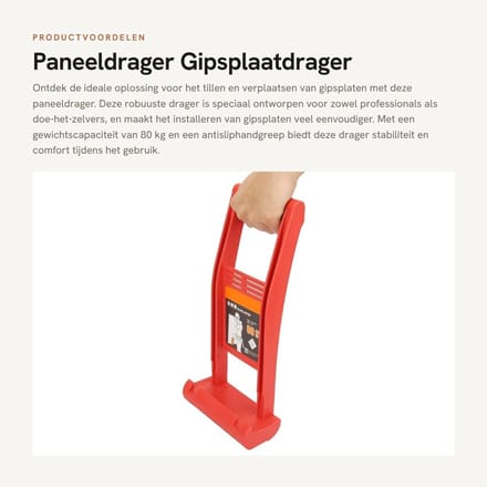 Dailygoods- Paneeldrager 80 kg - Gipsplaatdrager - Lifter - Multiplex - Antisliphandgreep - Veilig in gebruik - Plaatdrager