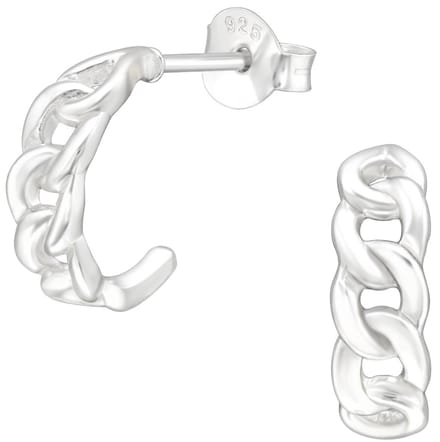 Joy|S - Zilveren oorringen stud - 12 mm - schakel gourmet - dikte: 4 mm - oorbellen