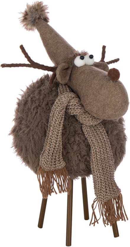 J-Line figuur Rendier Hoed + Sjaal - polyresin - bruin - large