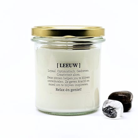 Candlelight-on - sterrenbeeld kaars met edelstenen - leeuw - o.b.v. sojawas en etherische oliën