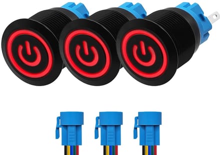 ProRide Drukschakelaar ON-OFF 220V - 19mm Metaal - Waterdicht - LED Rood - Met Kabels - 3 stuks