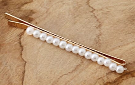Haarschuifje - Met imitatieparels - Goudkleurig, wit - 8.5 Centimeter - Damesdingetjes