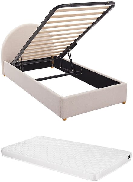 Vente-unique Bed met opbergruimte stof crème 90 x 190 cm