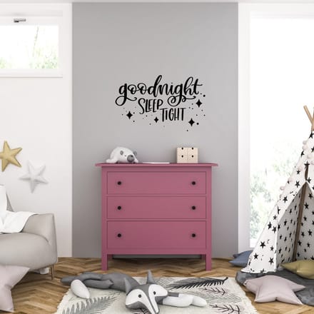 Muursticker - Goodnight Sleep Tight - 46,4 x 74,4 - Zwart