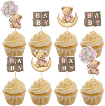 Dailygoods - 36 Roze Beer Cupcake Toppers - Baby Shower Decoraties