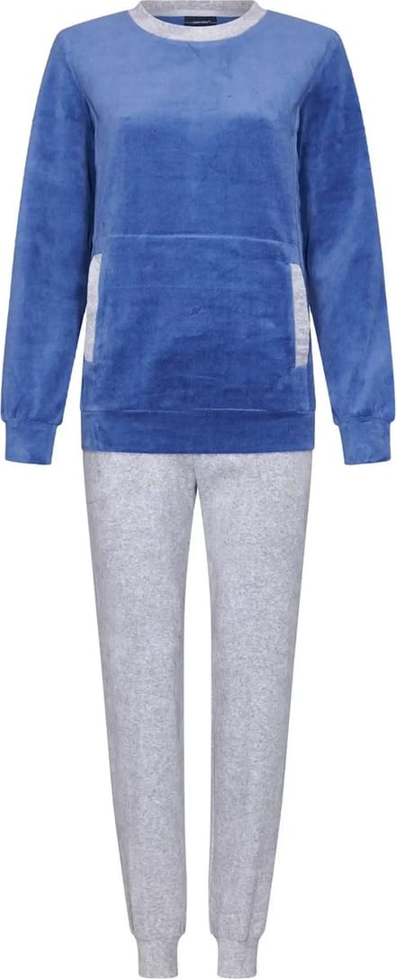 Pastunette Pyjama Set - Nightflowers - Blauw / Grijs - Velours - Maat 38