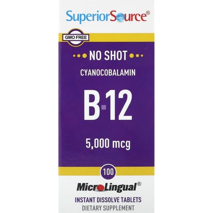 B-12 (Cyanocobalamine), 5.000 mcg, 100 Microlinguale Tabletten, Direct Oplosbaar
