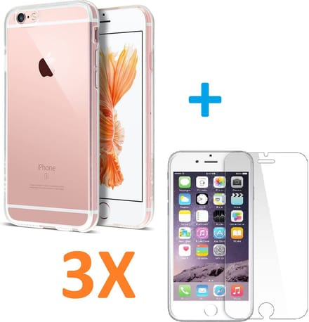 Soft TPU Transparant hoesje Silicone Case + 3 stuks Glas Screenprotector -  Geschikt voor: iPhone 7 Plus / 8 Plus