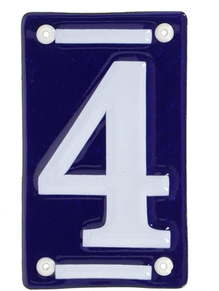Best for Boots Huisnummer 4 - oudhollands - emaille - 7 x 12 cm - blauw/wit - nummer bordje