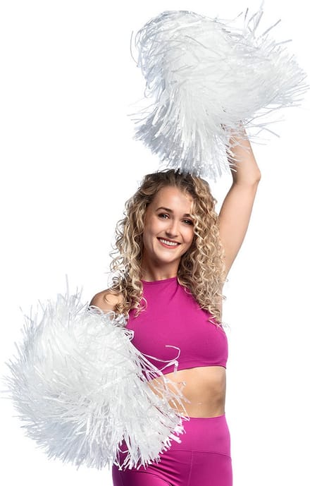 Boland Cheerballs/pompoms - 2x - wit - met franjes en ring handgreep - 28 cm - voor cheerleaders