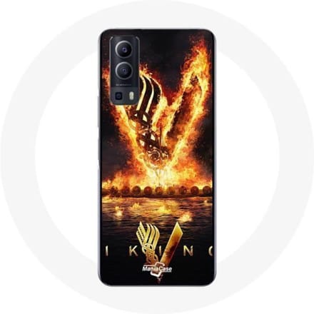 Coque pour Vivo Y72 Vikings Série Saison 6 logo V Epée de Feu Fond Noir