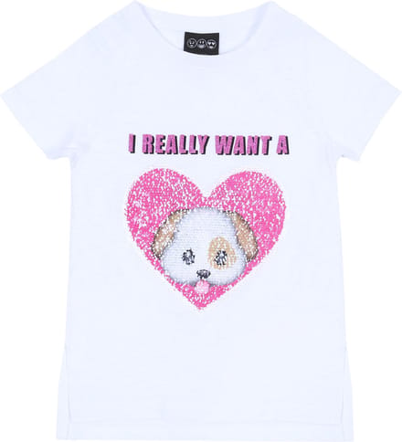 Wit T-shirt met hartje van variabele pailletten
