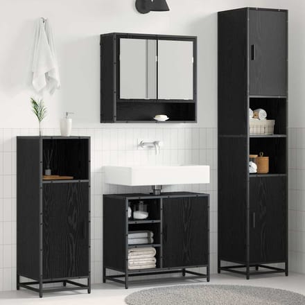 vidaXL - Badkamermeubel - Set - 4 - st - Zwart - Eiken - Bewerkt - hout