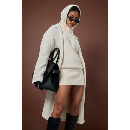 boohoo Dames Getailleerde zoom, hoge hals, gebreide mini-jurk | Cream | Maat: Large