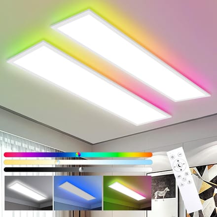 Oraymin LED Paneellamp 100x25cm-30W-Dimbaar Plafondlamp-RGB Backlight-Woonkamer-2 Stuks