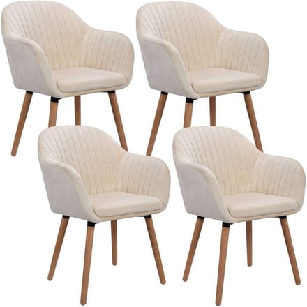 Eetkamerstoelen - Creme Fluweel - Rugleuning - Set van 4 - Kuipstoel