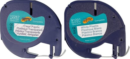 Dappaz - Dymo Compatible Label Tape 91201 + 12267 - Geschikt voor Dymo Letratag Labelprinter - 12 mm x 4 m