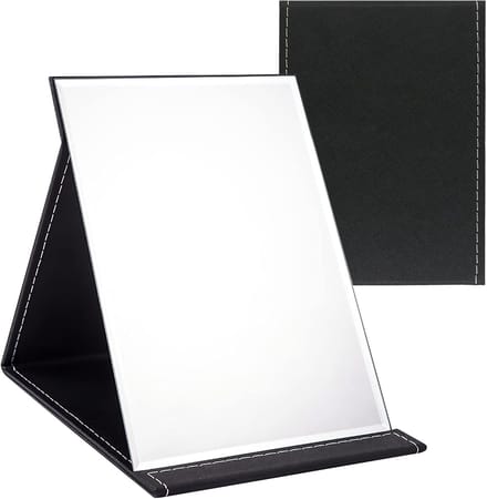 Folding Mirror Portable - Table Mirror Multi Stand Angle - Travel Mirror Super HD Makeup Mirror - Folding Mirror met PU Leather Cover - Collapsible Mirror - 16x12cm(Black)