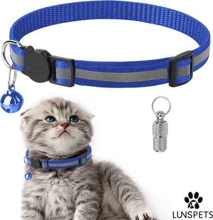 Lunspets - Kattenhalsband - Veiligheidssluiting - Reflecterend - Inclusief Adreskoker - Blauw