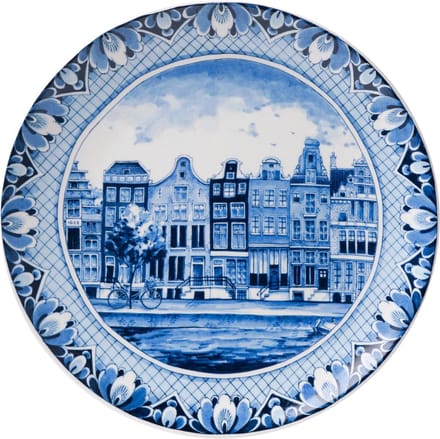 Heinen Delfts Blauw - Wandbord Grachtenpanden - Keramiek - 20 cm
