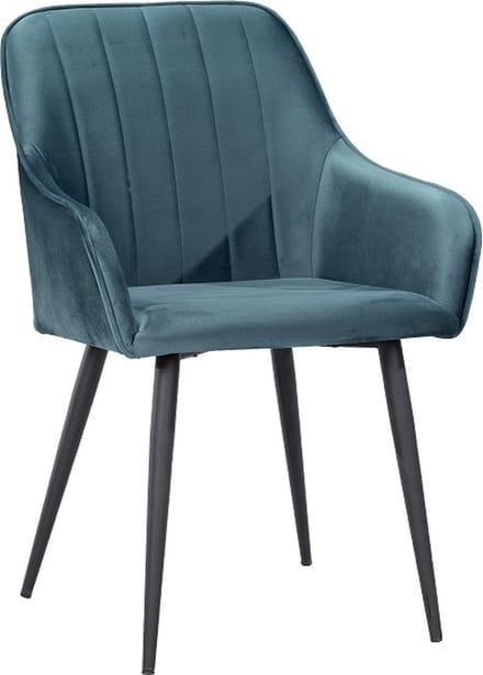 Soph & Tess - Modena Eetkamerstoel - Blauw - Fluweel - Velvet - Industrieel - Met armleuning