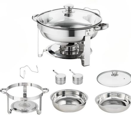 Happyment Buffetwarmer Deluxe - Rond - Warmhoudschaal - Glazen Deksel - 3.5L - 2 stuks