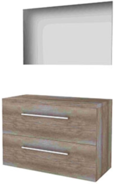 Basic-Line Basic 46 Badkamermeubelset - 100 x 46 cm - Met Grepen - 2 Lades - Wastafelblad - Spiegel - Scotch Oak