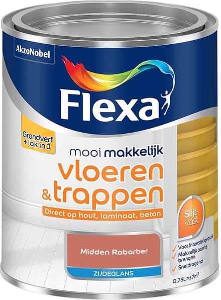 Flexa - Mooi Makkelijk Vloeren & Trappen Zijdeglans - Midden Rabarber - Mengverf - 750 Ml