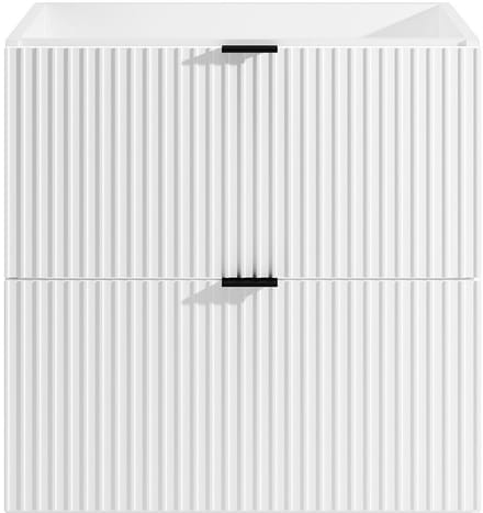 Vente-unique Hangmeubel onder wastafel met strepen - Mat wit - 60 cm - ZEVINI