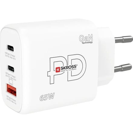 Skross Power Charger 65W PD GaN EU USB-oplader 65 W 1x USB-A, 2x USB-C USB PD Wit Binnen