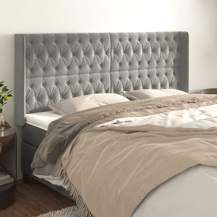vidaXL - Hoofdbord - met - randen - 183x16x118/128 - cm - fluweel - lichtgrijs