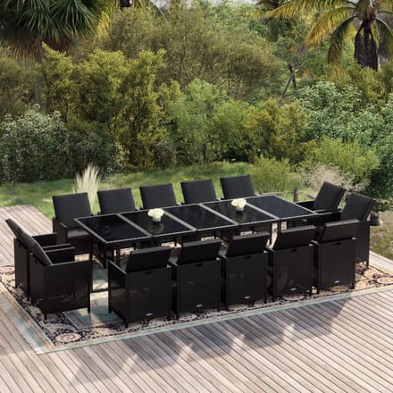 vidaXL - 15-delige - Tuinset - met - kussens - poly - rattan - zwart