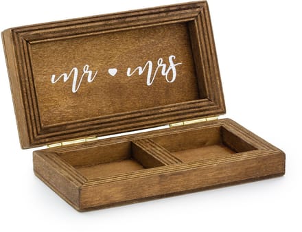 PARTYDECO - Houten ringdoosje bruiloft 10 x 5,5 cm mr mrs