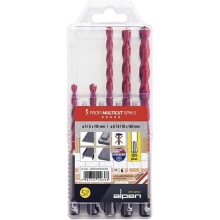 Alpen MultiCut 100905100 Carbide Multifunctionele boorset 5-delig 5 mm, 6 mm, 8 mm, 10 mm SDS-Plus 1 set(s)