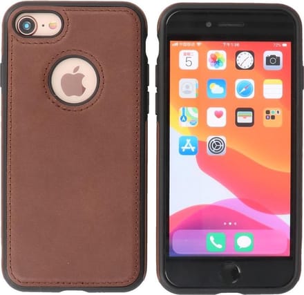 Bestcases - Lederen Backcover - Echt Leer Hoesje - Geschikt voor iPhone SE 2020 - iPhone 8 en iPhone 7 - Mocca