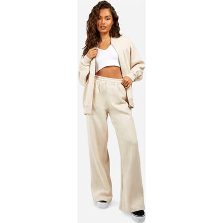 boohoo Dames Zip Through Bomber Trainingspak met rechte pijpen | Stone | Maat: Large