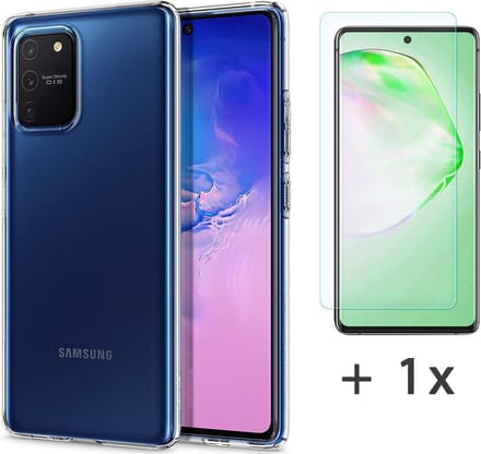 HB Hoesje Geschikt voor Samsung Galaxy S10 Lite - Siliconen Back Cover + Tempered Glazen Screenprotector - Transparant