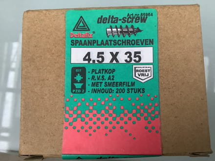 Deltafix spaanplaatschroef platkop / kruiskop r.v.s. a2 4.5 x 35 mm 200 st.