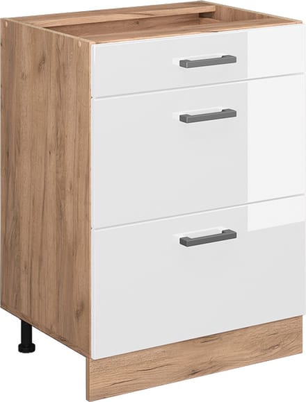 Vicco R-Line Keukenonderkast – 60 cm met laden, WB Eik Wit Hoogglans
