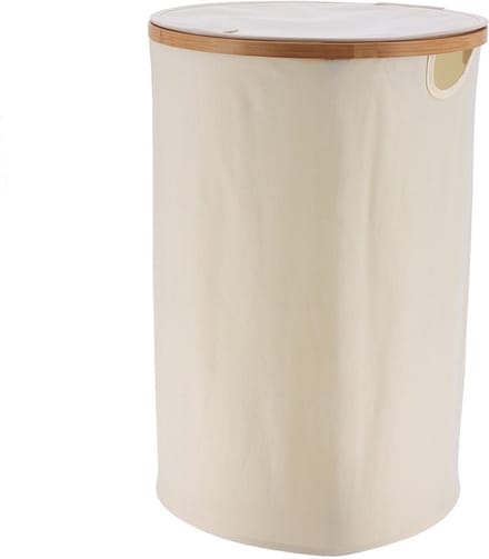 Tendance Wasmand met deksel - rond - bamboe hout - 70L - naturel wit - 60 x 40 cm - was sorteren