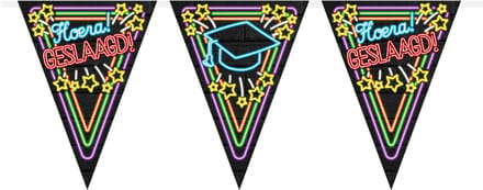 Q2P - Geslaagd Slinger – Neon Vlaggenlijn – 10 Meter – Graduation Versiering – Zwart