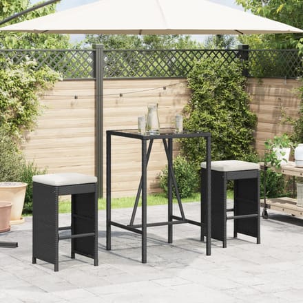 vidaXL - Tuinbarkrukken - met - kussens - 2 - st - poly - rattan - zwart