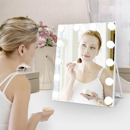 Make-uptafel spiegel met 12 leds - touchscreen - Hollywoodspiegel voor tafel - wit make up tafel