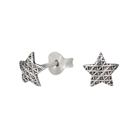 Joy|S - Zilveren ster oorbellen - geoxideerd - bewerkt - 6 mm