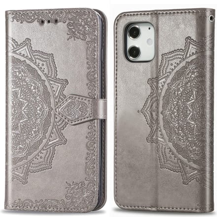 Bookcase geschikt voor Apple iPhone 12 Mini - Grijs - Bloemen - Portemonnee Hoesje
